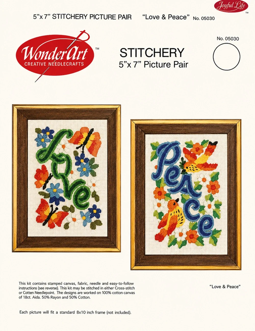 WonderArt Stitchery 5” X 7” Picture Pair “Love & Peace” #05030 Peace Only Kit